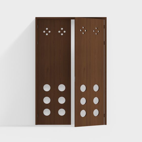 Wooden Hollow Double Door 3D model