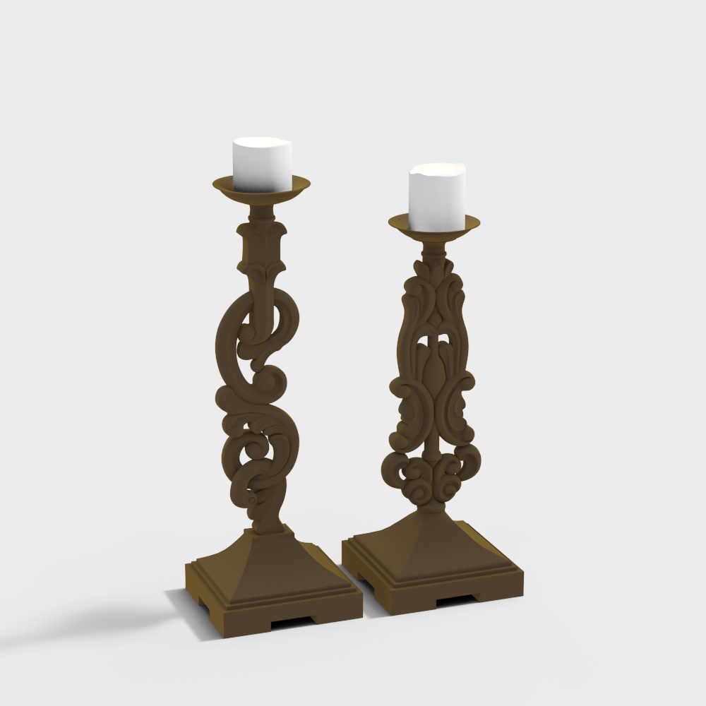 Vintage Candle Holder 3D Model – Retro Bronze Design