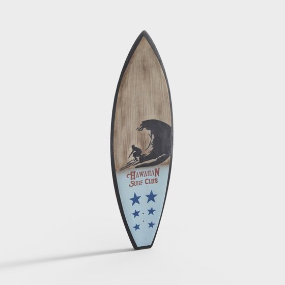 Retro Wooden Surfboard 3D model Inspired by Hawaiian Surf Culture
