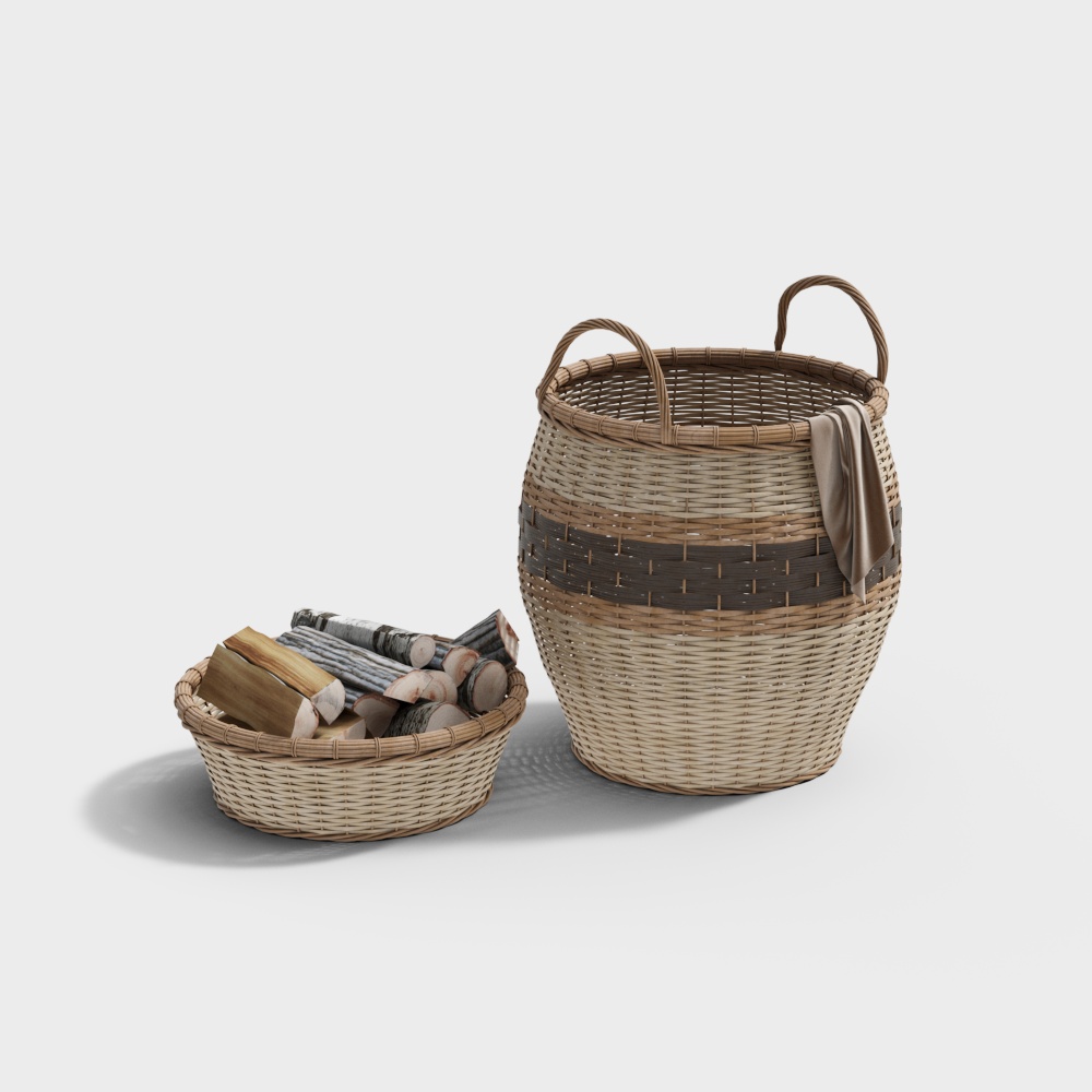 Woven Basket 3D Model – Rustic Textured Design
