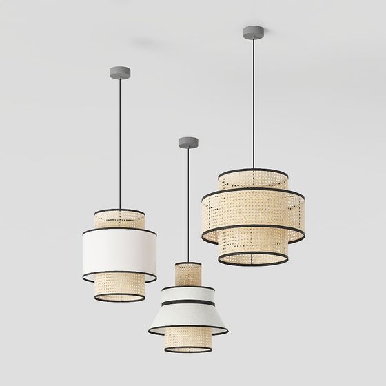 New Chinese Rattan Chandelier 3D Model in Golden Finish