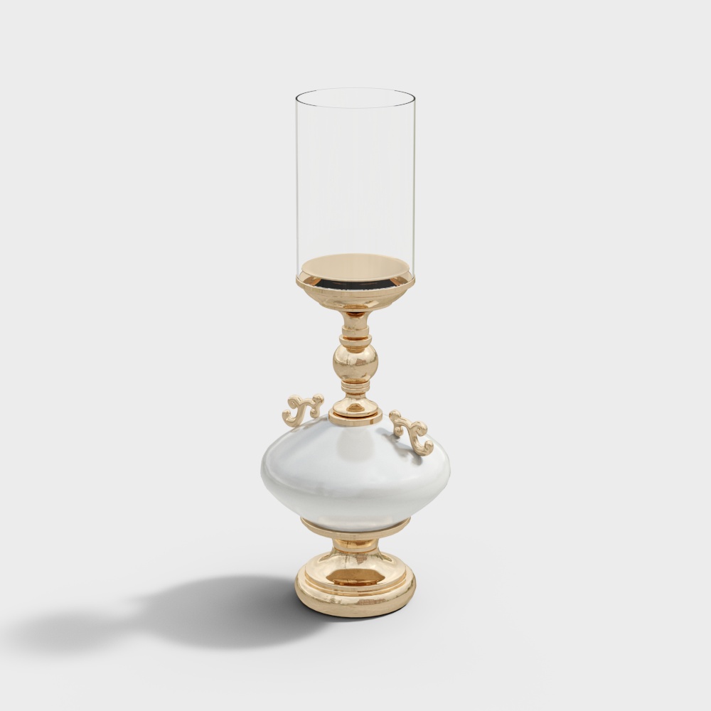 Elegant Candle Holder 3D Model – Gold and Glass Design