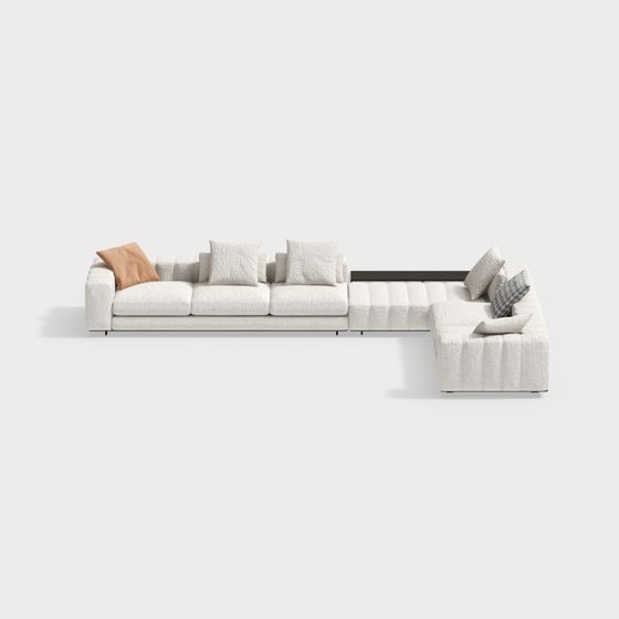 Modern L-Shaped Corner Sofa 3D Model - White