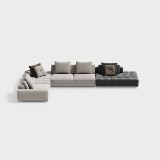Gray Modern L-Shaped Corner Sofa 3D Model