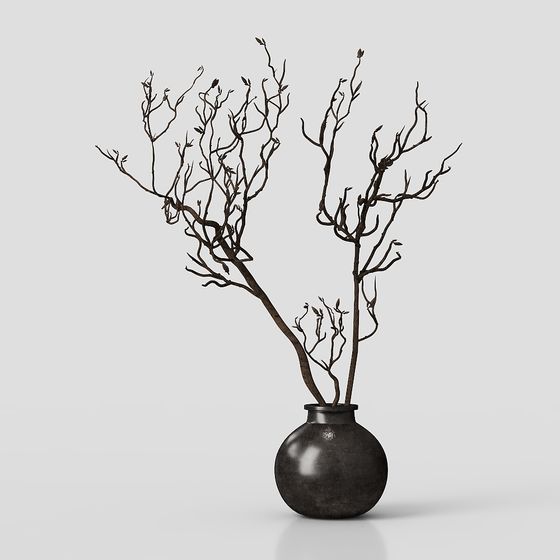 Minimalist Dry Branch Vase 3D model