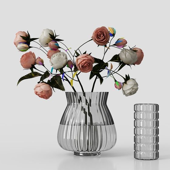 Glass Vase with Roses 3D model