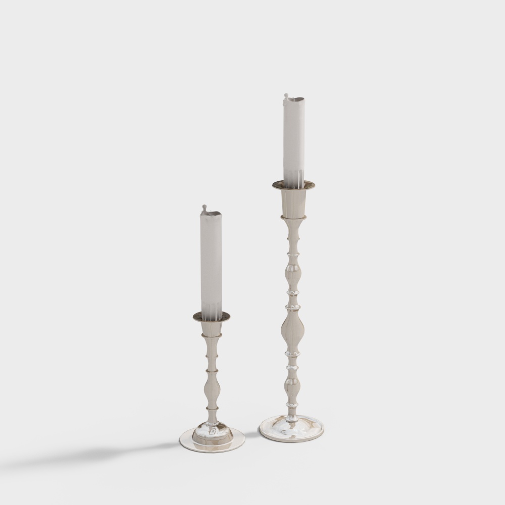 Classic Candelabra 3D Model – Vintage Silver Finish