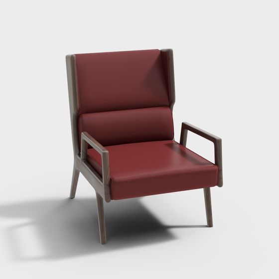 Elegant Red Wooden Armchair 3D model