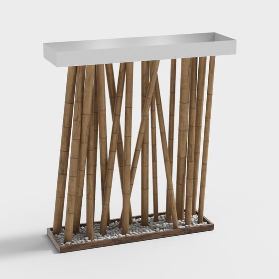 Bamboo-Inspired Low-Poly Side Table 3D model