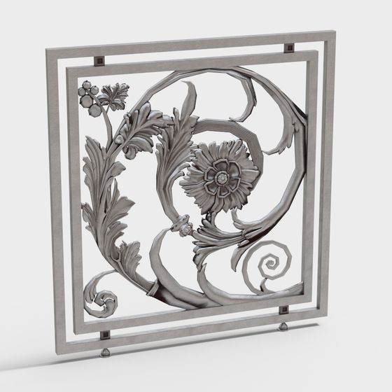 Floral Scrollwork Panel 3D model