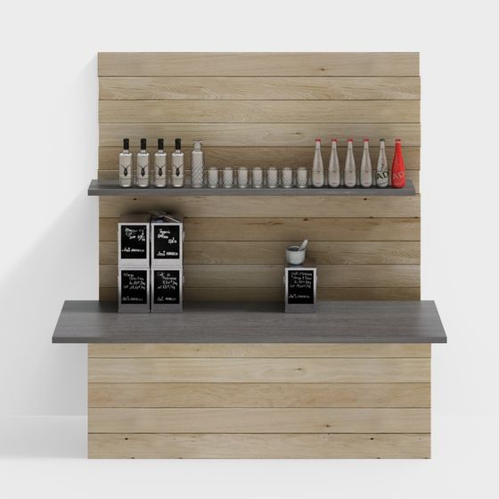 Stylish Wooden Bar Counter 3D model