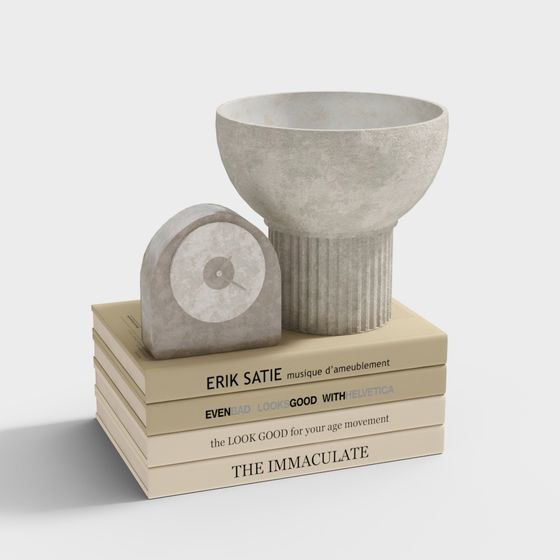 Concrete Vase and Stone Clock Set 3D model
