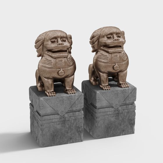 Traditional Stone Lion 3D Model for Creative Projects