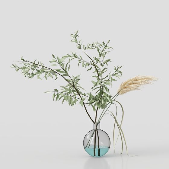 Glass Vase with Natural Flowers 3D model