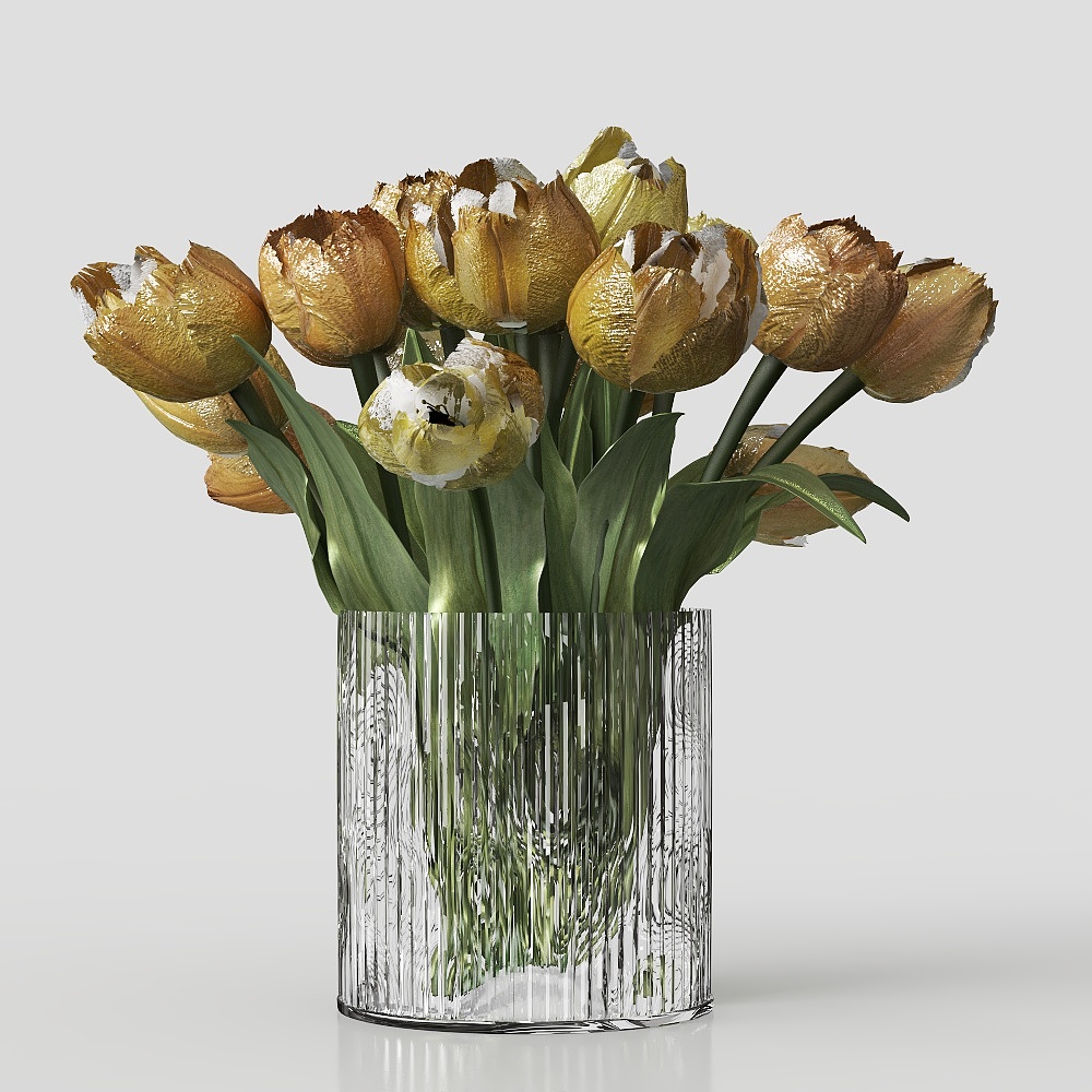 Golden Tulip Bouquet 3D Model – Elegant Floral Design