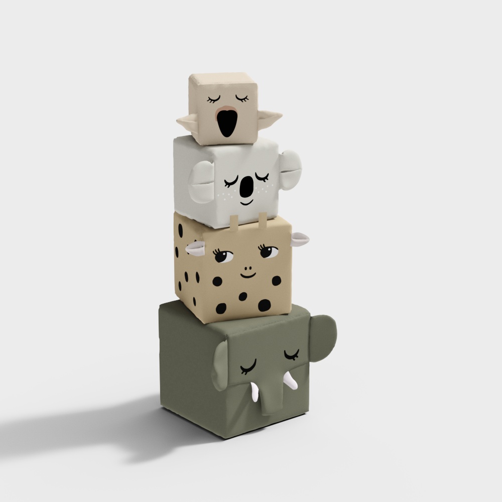 Cute Low-Poly Animal Block Models 3D model