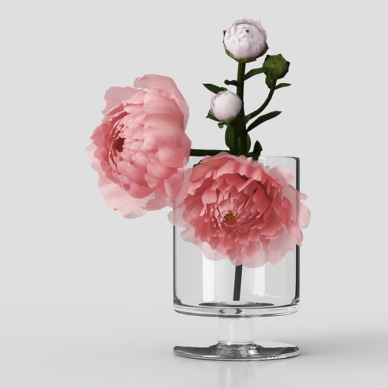 Elegant Pink Peony Flower 3D Model