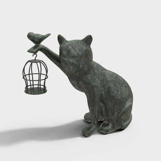Realistic Low-Poly Cat Sculpture 3D model