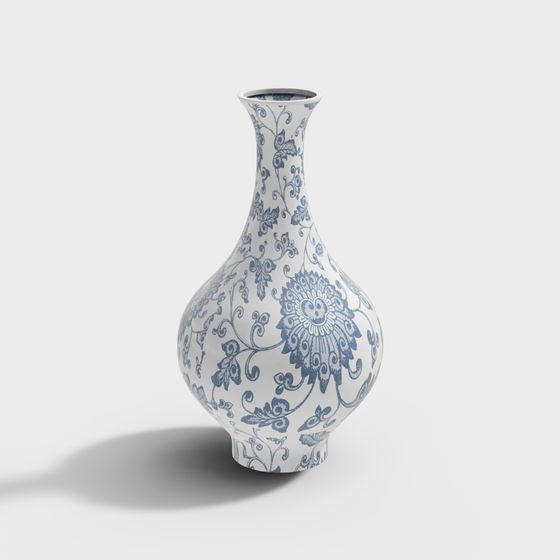 Charming Blue and White Porcelain Vase 3D model