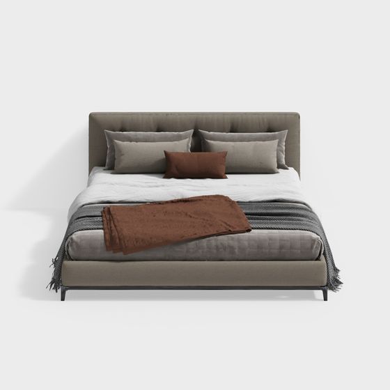 Elegant Minimalist Bed 3D Model for Modern Interiors