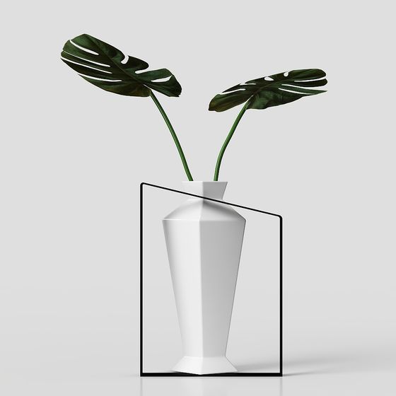 Minimalist Vase with Monstera Plant 3D model