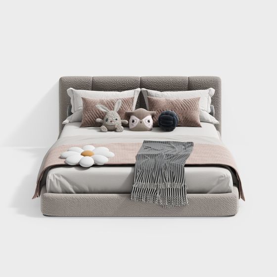 Warm Low-Poly 3D Bed Model for Homes