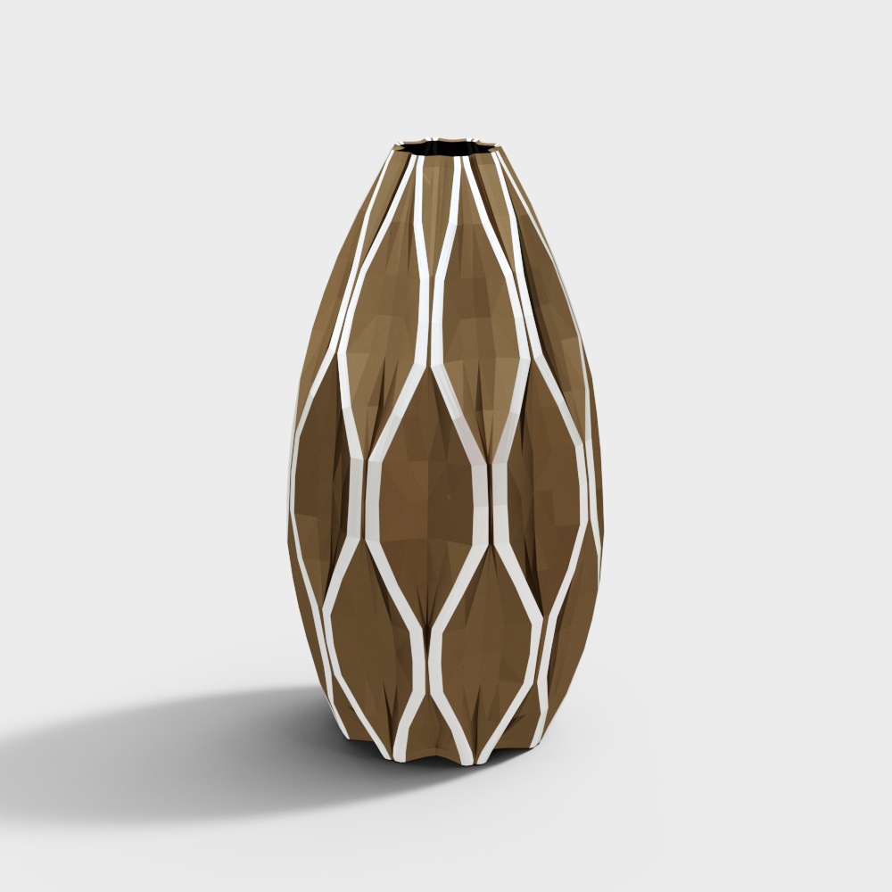 Geometric Elegance Vase 3D Model – Low-Poly Brown Design
