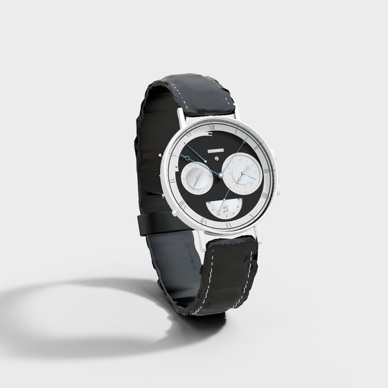 Elegant Black 3D Watch Model with Detailed Design