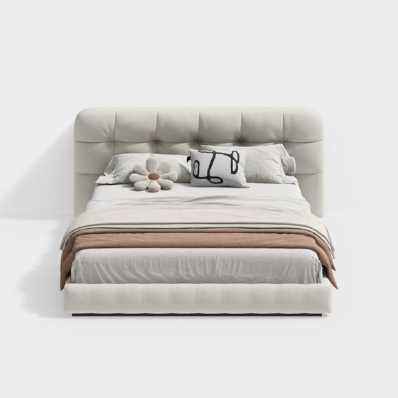 Stylish Modern 3D Bed Model for Cozy Interiors