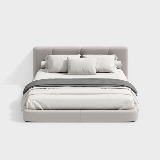 Modern Bed 3D Model in Beige