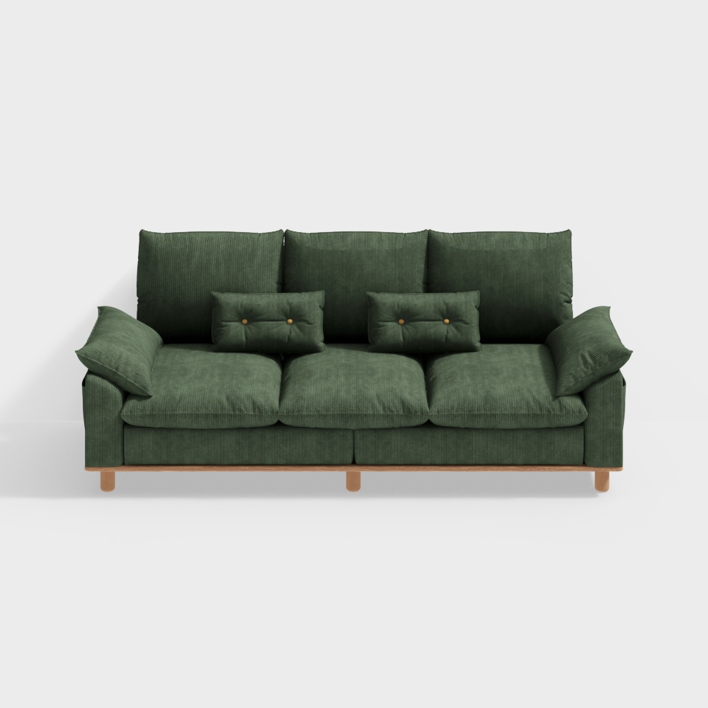 Stylish Low-Poly Green Sofa 3D Model – Burlap Texture