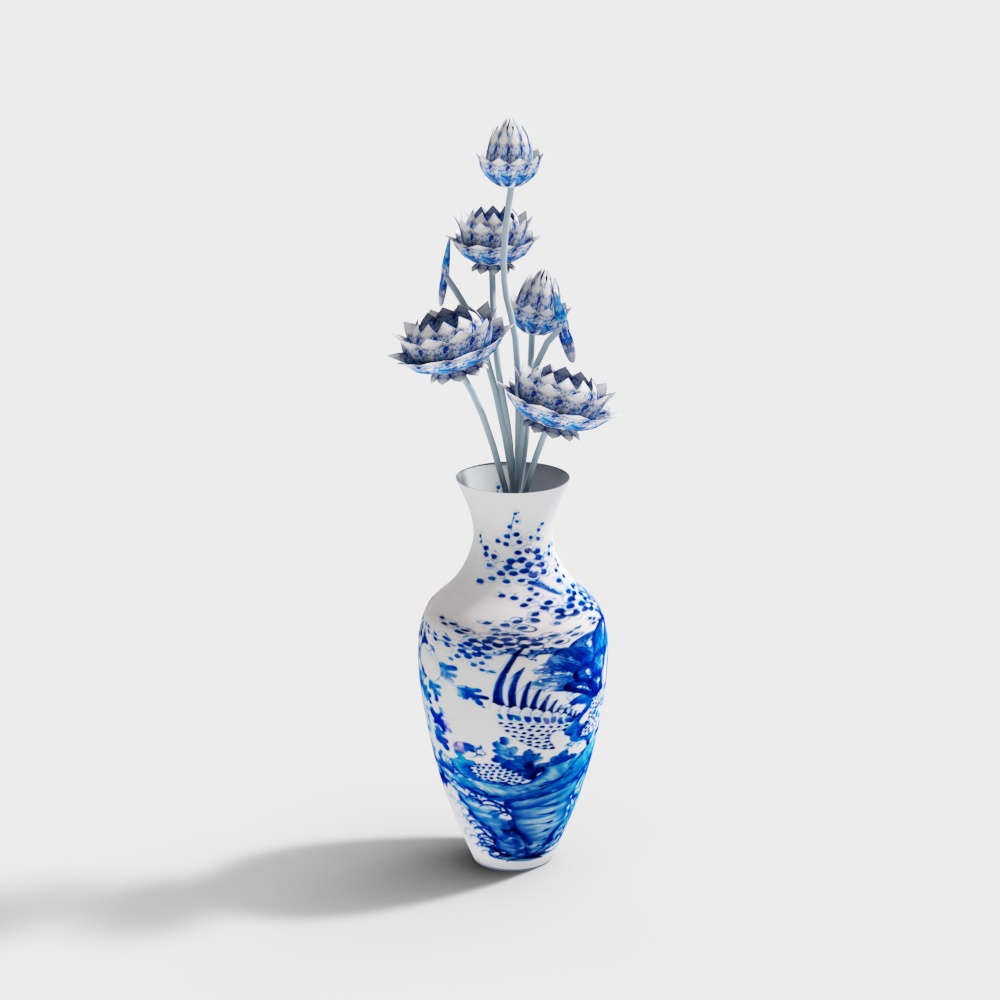 Blue and White Porcelain Vase 3D model