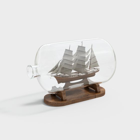 Stylish Ship in a Bottle 3D model for Creative Projects