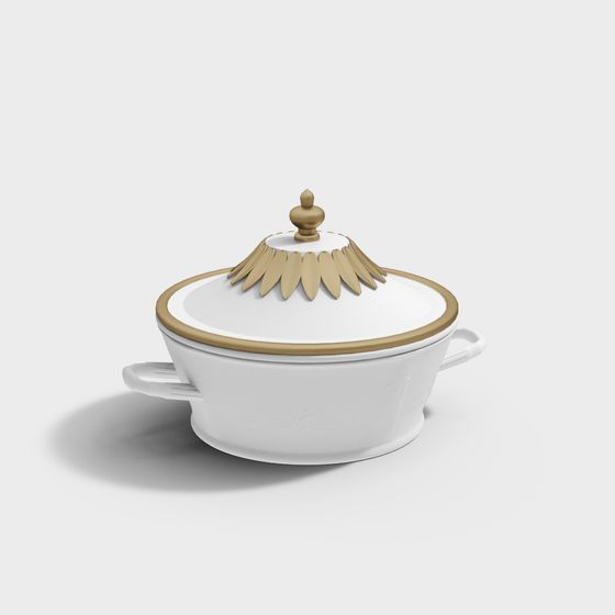 Elegant Vintage Ceramic Bowl with Lid 3D model