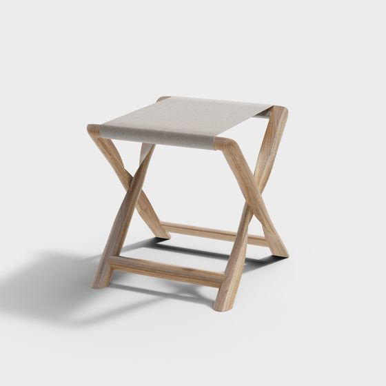 X-Cross Wooden Stool 3D model