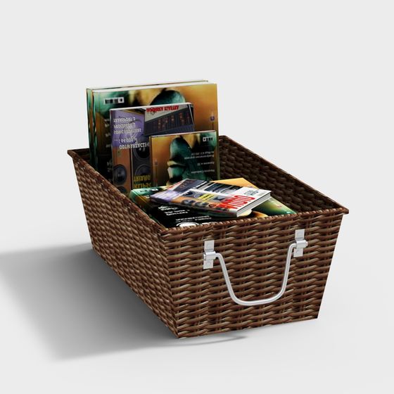 Charming Rattan Basket with Books 3D model
