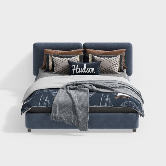 Hudson 3D Bed Model - Elegant Minimalist Design