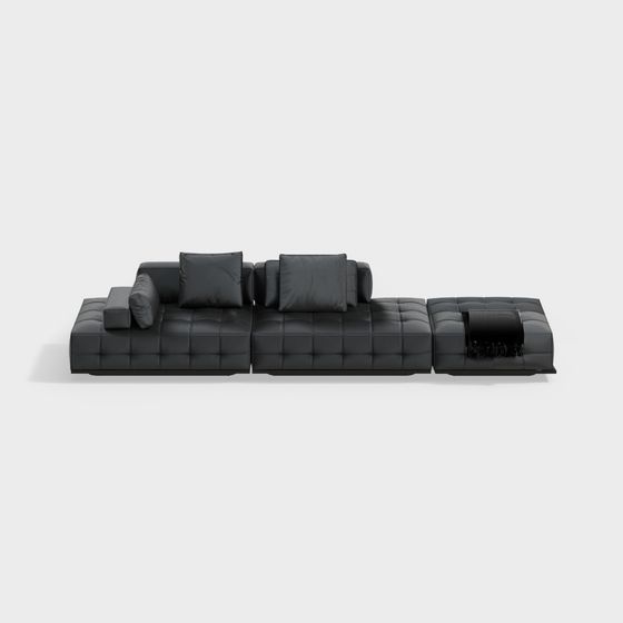Black Italian Leather Sofa 3D Model