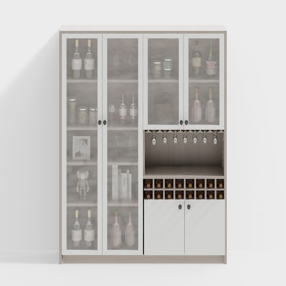 Stylish Low-Poly Wine Cabinet 3D model for Modern Interiors