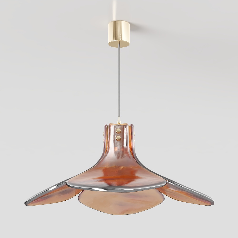Stylish Low-Polygon Chandelier 3D Model – Amber Glass Frame