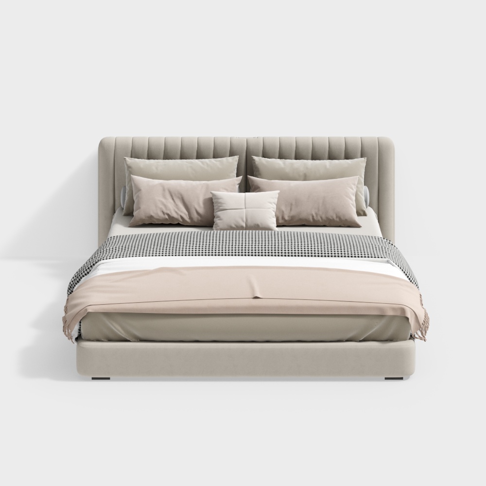 Giường đôi màu kem