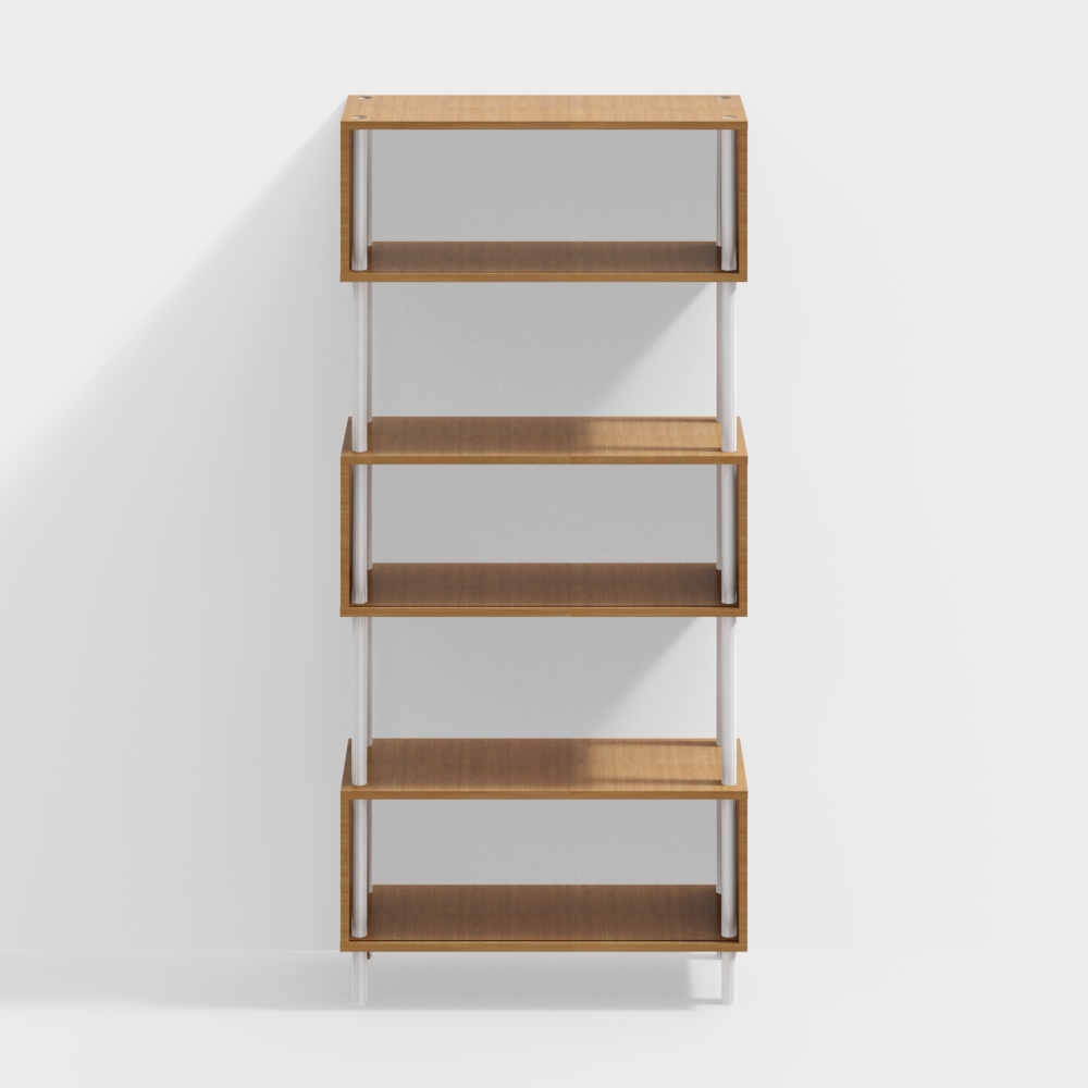 Modern Minimalist Bookshelf 3D Model – Low-Poly Wood & Metal