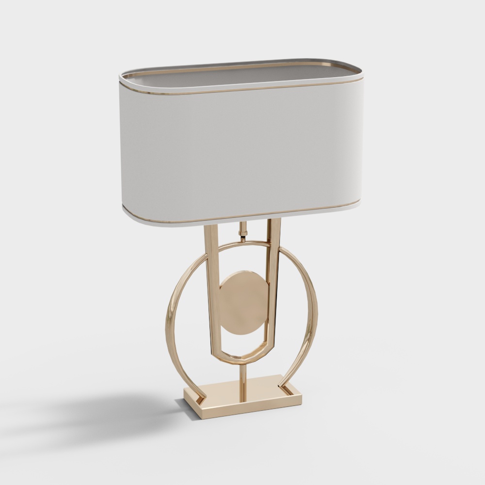 Art Deco Table Lamp 3D Model – Gold & White Low-Poly Design