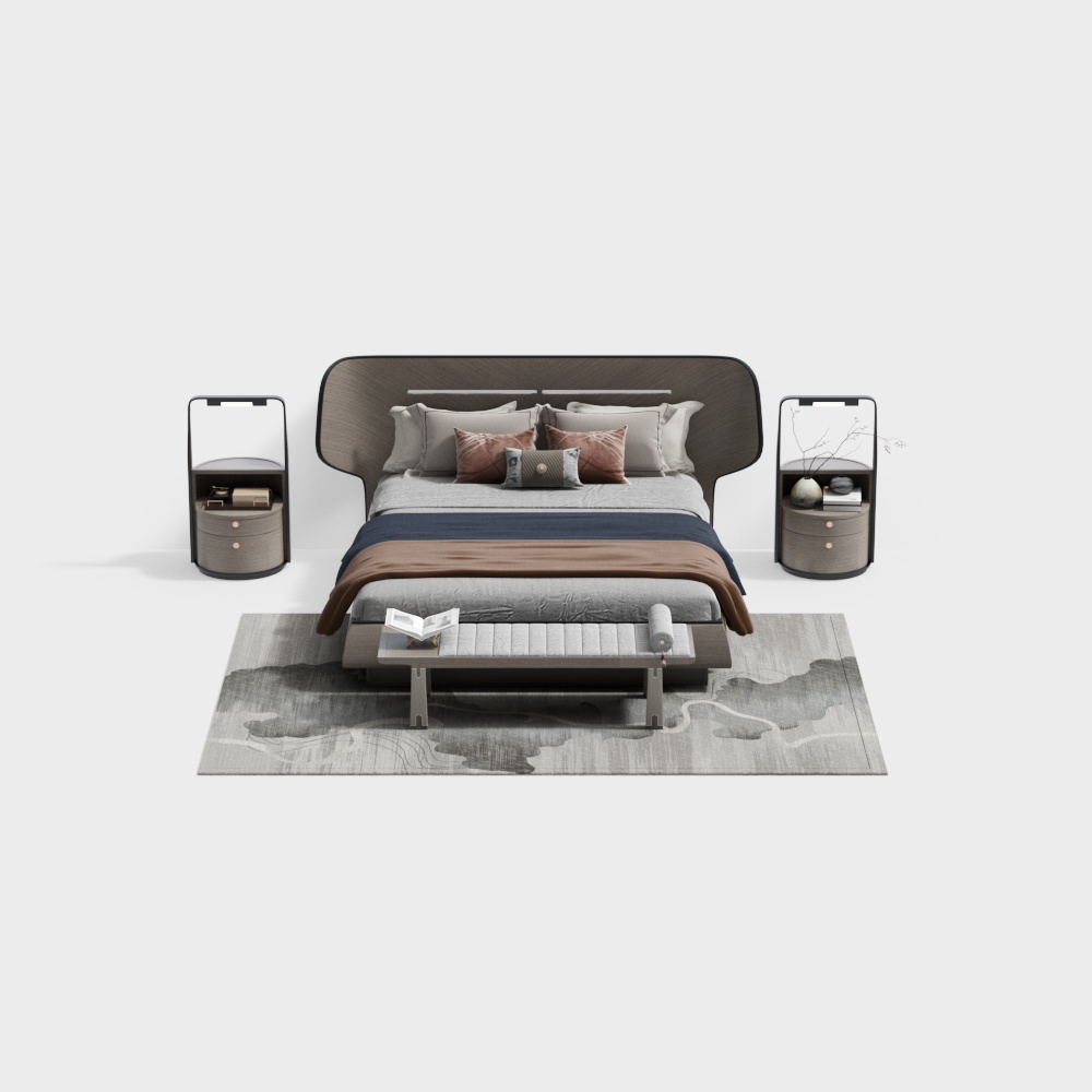 新中式雙人床組合