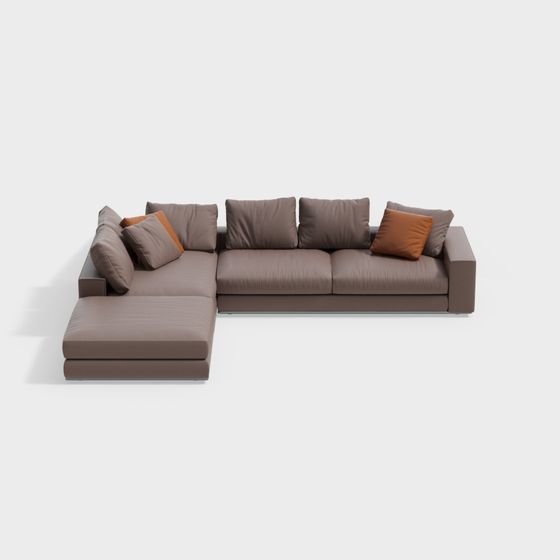 Elegant Italian Minimalist L-Shaped Multi-Person Sofa 3D Model in Brown