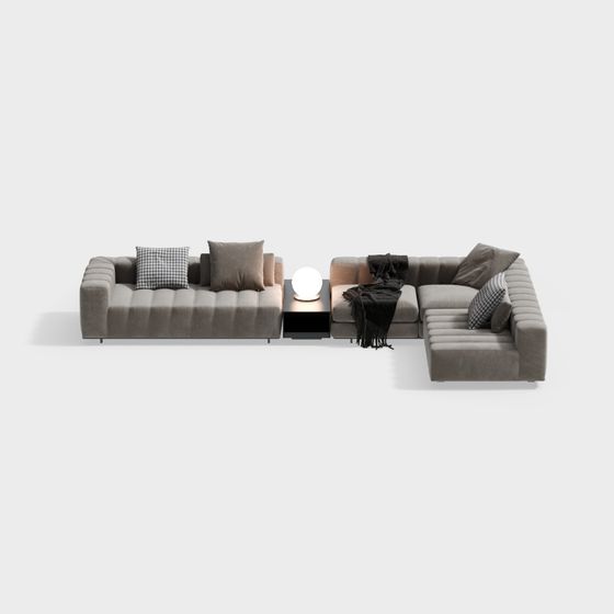 Italian Minimalist L-Shaped Sofa 3D Model in Gray