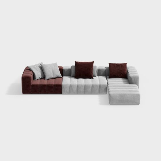 Modern Italian L-Shaped Multi-Person Sofa 3D Model