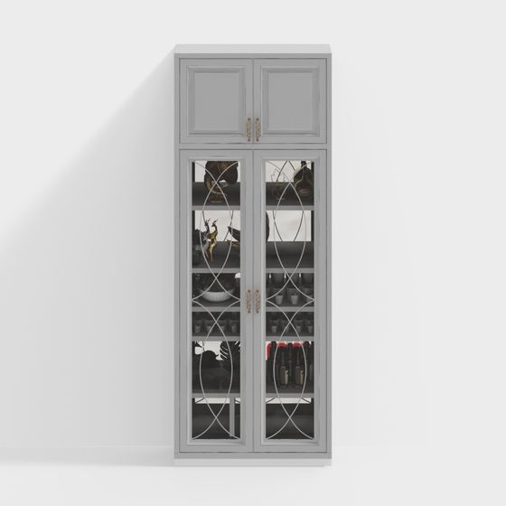 Elegant Low-Polygon Wine Cabinet 3D model