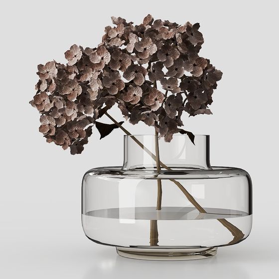 Stylish Low-Polygon Vase with Dried Flowers 3D model