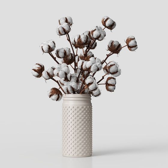 Elegant Cotton and Vase 3D model for Creative Use